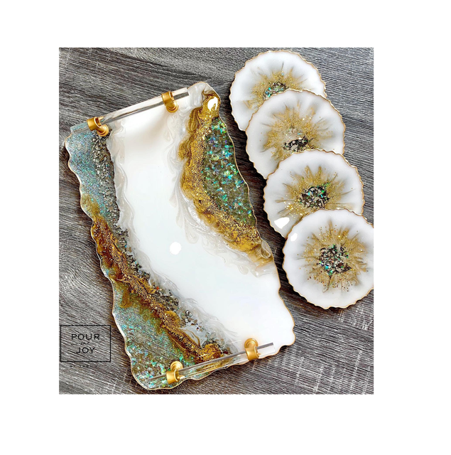 Handmade Modern Epoxy Resin Serving Platter & Tray – Decorative Table Centerpiece & Charcuterie Board for Weddings, Housewarming