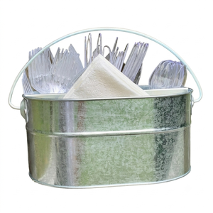 Rustic Speckled Oval Galvanized Metal Divided Storage Basket with Wood Handle Portable <b>Caddy</b> Organizer Use For Hotel Storage - Product Image 6