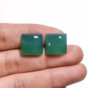 Best Quality Trendy Natural 6mm Green Chalcedony Flatback Square Cabochon Loose Calibrated Gemstones From Indian Supplier