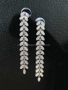 Lab Grown Diamond Leaf Drop Earrings In 925 Sterling <b>Silver</b> Luxury Dangle Jewelry For Women - Product Image 5