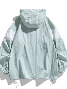 Veste en toile coupe-vent à capuche pour homme, style streetwear, avec blocs de couleur, fermeture éclair, coupe décontractée, en polyester, pour l'automne - Product Image 4
