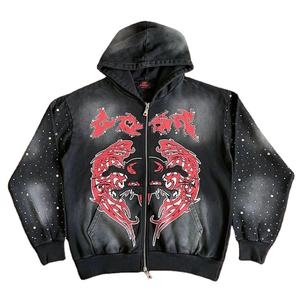 Sudadera con capucha y ropa de calle con cremallera y serigrafía chándal lavado ácido alta calidad unisex tendencia personalizada - Product Image 2