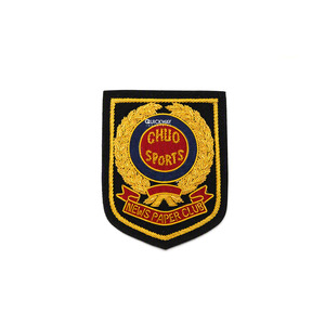 Custom 3D Gold Bullion Embroidered Shield Shape <b>Sew</b>-On Badge with Beads and Safety <b>Pin</b> Premium College Uniform Emblem - Product Image 6