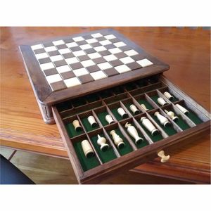 Échiquier en bois fait main de 15 pouces avec tiroir de rangement intégré - Compartiments individuels doublés de feutre - Grand jeu d'échecs professionnel - Product Image 1