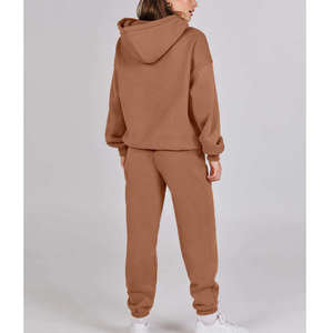 Ensemble de survêtement marron à capuche pour femme, coupe décontractée, manches longues, couleur unie, sweat-shirt et pantalon de jogging, tenue d'automne - Product Image 3