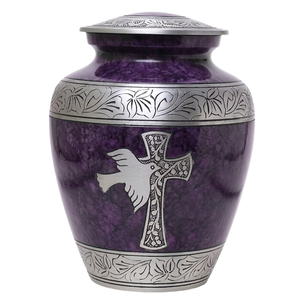 Urna Funeraria de Aluminio con Acabado en Mármol Verde y Negro, con Cruz Plateada y Diseño de Pájaro Grabado, para Cenizas Humanas - Product Image 4