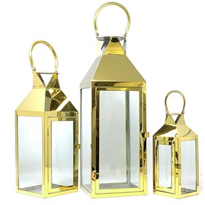 High End Quality Gold Rectangular <b>Brass</b> <b>Lantern</b> Set with Glass Panels for Home Decoration - Product Image 4