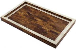 Bandeja de Servir de Diseño Clásico de Lujo con Incrustaciones de Hueso, Resina y MDF, con Asa de Metal Pulido, para Bodas, a Precio Económico - Product Image 5