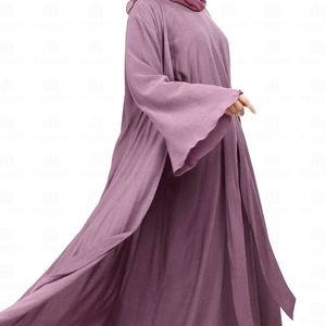 Pakistan Modest High Quality Linen/Cotton/Polyester Embroidery Seamless Lightweight Quick Dry Breathable <b>Flared</b> Hem Muslim Women - Product Image 3