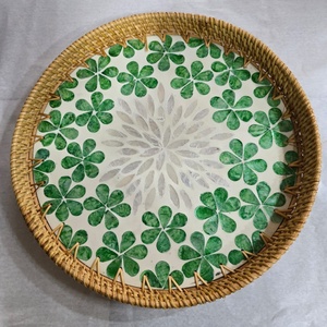 Bandeja de ratán de laca de perla madre de alta calidad de Vietnam bandeja de servicio elegante moderna hogar tamaño personalizado MDF madera mármol decorativo - Product Image 4