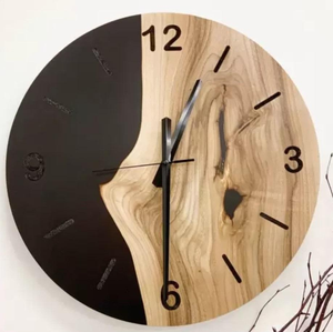 Horloge murale ronde moderne nordique minimaliste en MDF et bois d'acacia, avec mélange de résine de haute qualité, couleur marron, faite à la main pour la maison ou le pub - Product Image 1