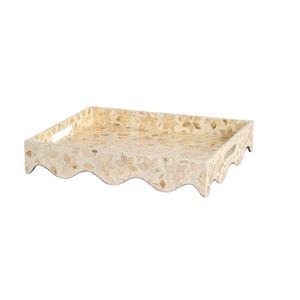 Bandeja Decorativa de Nácar con Borde Rectangular en Tono Marfil, Bandeja de Servicio Hecha a Mano para un Estilo Elegante en el Hogar, Uso en el Comedor - Product Image 1