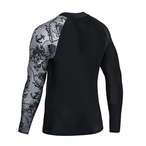<b>Men</b> Full Sleeve Rash Guard Black with Gray Tribal Print Quick Dry <b>Compression</b> UPF50+ <b>Shirt</b> for BJJ MMA Sports - Product Image 3