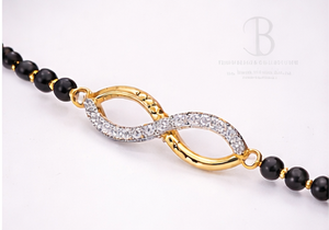 18K Yellow <b>Gold</b> Infinity Diamond Mangalsutra <b>Bracelet</b> Black <b>Beads</b> Lab Grown Accents Traditional Symbolic Luxury Wristband - Product Image 3
