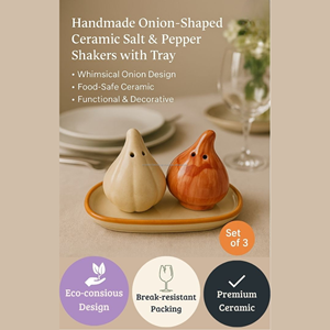 Ensemble de salières et poivrières en céramique pour oignon, ail, sel et poivre avec plateau |   Vaisselle décorative émaillée |   Vaisselle artisanale écologique et compatible lave-vaisselle pour la cuisine - Product Image 5