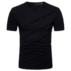 Vente en gros de T-shirts d'été pour hommes, nouvelle mode, à manches courtes, décontractés, col en V, unis, coupe ajustée, très demandés, en promotion - Product Image 6