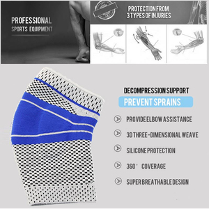 Adjustable Elbow Sleeve Support Brace with Hook Loop Closure <b>for</b> <b>Weight</b> Lifting Strength Training <b>Men</b> Breathable Gray Blue - Product Image 3