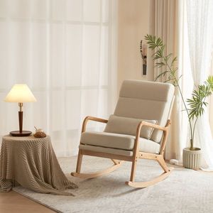 Sedia a dondolo in legno massello con schienale alto, cintura di sicurezza, cuscino lombare e braccioli 100x65x101cm per uso interno - Product Image 6