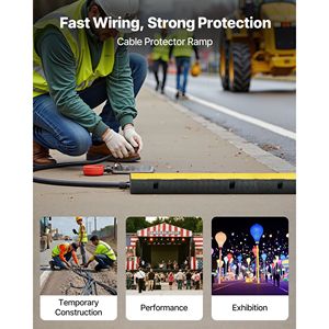 แผ่นยางป้องกันสายเคเบิลแบบหนาพิเศษ รับน้ำหนักได้ 22,000 ปอนด์/เพลา 1 ช่อง สำหรับป้องกันสายไฟ สายยาง ขนาด 2.76 x 1.97 นิ้ว สำหรับจราจร - Product Image 2