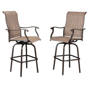 2pcs Brown Wrought Iron Swivel Bar Chair Comfortable Patio Swivel Bar Stools (ONLY Chair) - Product Image 1