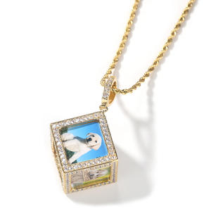 Pendentif photo cube rotatif personnalisé, diamant moissanite, collier commémoratif pour animal de compagnie, bijoux de luxe - Product Image 3