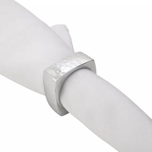 Anneau de serviette carré moderne en acier inoxydable martelé, décoration de table en métal argenté - Product Image 4