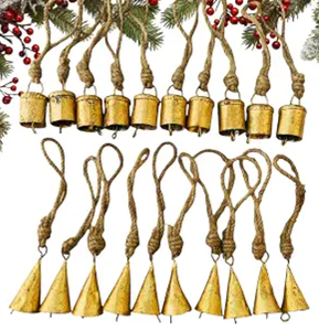 Juego de 20 Campanas Navideñas Vintage Hechas a Mano, Adornos Rústicos para Árbol, Campanas de Metal, Decoraciones Doradas Antiguas, Venta al Por Mayor - Product Image 1