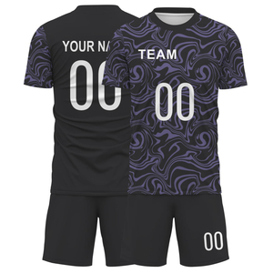 Men Black <b>Soccer</b> Jersey With Purple Pattern Short Sleeve Crew Neck Moisture Wicking Sublimated Print Adult Regular Fit - Product Image 6