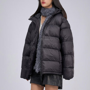 Women's Black Quilted Puffer Jacket Hooded <b>Winter</b> Warm <b>Coat</b> Full Sleeve Zipper Closure Solid Color <b>Thick</b> Polyester Wadding - Product Image 3