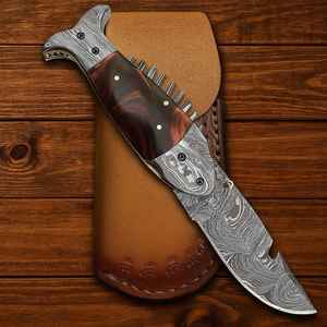 Couteau de poche artisanal en acier Damas en forme de poisson avec manche en bois de haute qualité pour le camping en plein air, la survie, qualité industrielle OEM - Product Image 2