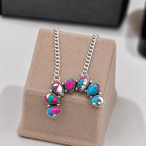 Collier Pendentif Bohème Sud-Ouest en Turquoise Coton Sucré, Bijou Tendance en Argent Sterling 925, Accessoire Artisanal Western - Product Image 1