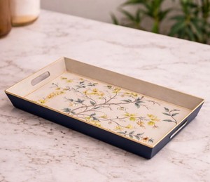 Bandeja de Servir Rectangular de Madera con Esmalte Decorativo de Color, Estilo Contemporáneo, Apta para Lavavajillas, para Cocina y Hogar, Art Empire Exports - Product Image 1