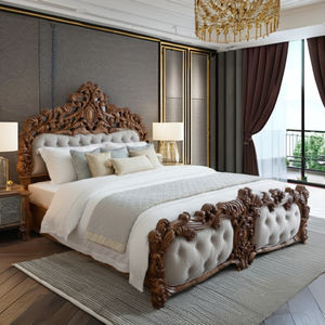 โครงเตียงไม้สักแกะสลักหรูหราแบบพับได้ สไตล์ช่างฝีมือ ขนาดใหญ่ เฟอร์นิเจอร์ห้องนอนหลักไม้เนื้อแข็ง - Product Image 1