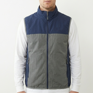 Chaleco Cortavientos para Hombre con Bloques de Color, Cuello Alto, Cierre de Cremallera, Prenda Exterior Informal de Poliéster, Elegante y a la Moda para Todas las Estaciones - Product Image 1