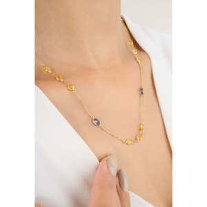 NOVA 18K Yellow Gold Multi Gemstone Chain Necklace-Daily Wear - Product Image 6