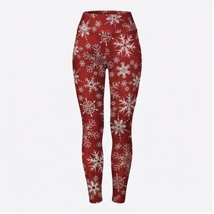 Leggings de yoga taille haute imprimé flocons de neige rouges, longueur intégrale, extensibles dans les quatre sens, en Spandex et Polyester, vêtements de sport pour femmes - Product Image 4