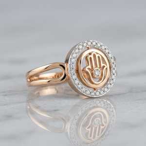 Anillo de Moissanita con Diseño Religioso de Círculo en Mano de Hamsa, Plata 925 Original con Baño de Oro Rosa, Joyería Judía para Fiestas, Regalo para Amigos - Product Image 3