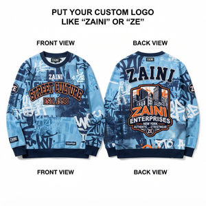 Premium Quality 320 GSM 100% Cotton Fleece Puff Printing Hooded Oversized <b>Sweatshirt</b> Sky Blue <b>Navy</b> White Custom Logo - Product Image 1
