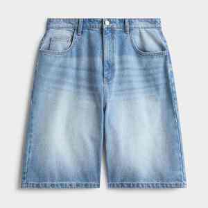 Short en jean bleu foncé coupe ample pour homme, taille mi-haute, jambe droite, en coton, style décontracté d'été avec poches, finition brute - Product Image 5