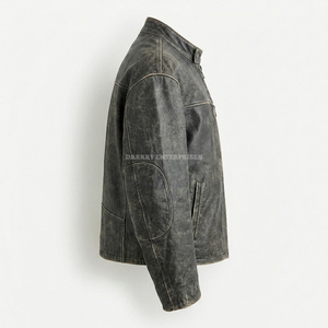 Distressed Vintage Grey Cowhide <b>Leather</b> Cafe Racer Biker <b>Jacket</b> Wholesale <b>Retro</b> Faded Finish Motorcycle Apparel Manufacturer - Product Image 3