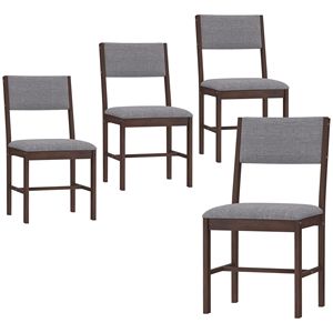 Set di 4 Sedie da Pranzo Moderne Grigie in Tessuto di Lino con Gambe in Legno di Gomma per Sala da Pranzo e Soggiorno - Product Image 2