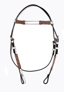 Cabezada para caballo estilo western, ajustable, trenzada a mano, de cuero genuino, con frenteera recta de cuero crudo y cuero blanco, 98 - Product Image 2