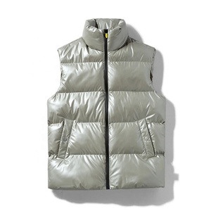 Herren Silber Metallic Gesteppte Pufferweste Stehkragen Reißverschluss-Weste mit Taschen Winter - Product Image 2