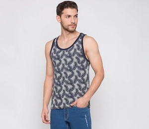 Camiseta sin mangas estampada para hombre, informal, con cuello redondo, transpirable, de algodón tejido, con diseño estampado. - Product Image 1