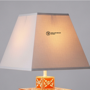Modern <b>Orange</b> Bone Inlay Lamp with Fabric Shade | Luxury Living Room & Bedroom <b>Lighting</b> - Product Image 6