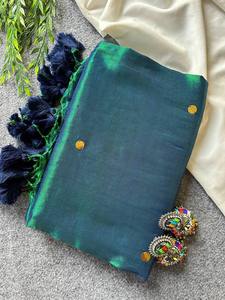 Indian Modern Designer Tissue Shimmer <b>Material</b> with Zari Weaving Work With <b>Sequins</b> Lace Border Work Saree with Blouse Pieces - Product Image 5