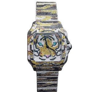 Montre de luxe bicolore entièrement en diamant Moissanite or rose argent montre personnalisée motif camouflage bracelet en acier inoxydable de haute qualité - Product Image 2