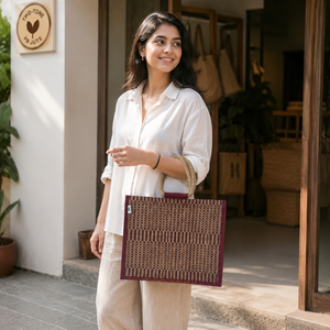 Custom Logo Laminated Jute Tote Bag Geometric Maroon Reusable Shopping Promotional <b>Gift</b> Bag 40x32x15 cm Wholesale Manufacturer - Product Image 5