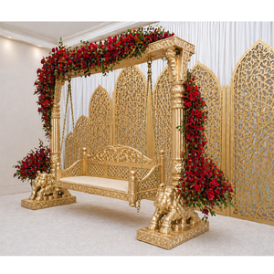 Vibrant Garba Night Decor Maharaja Golden <b>Swing</b> UK Luxury Indian Wedding Jhula Stage Decoration Golden <b>Frame</b> for Events - Product Image 1