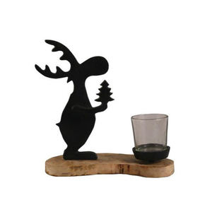 Black Moose Silhouette <b>Tealight</b> Holder with Wooden Base Christmas Home Decoration Indoor Use Dripless Unscented - Product Image 1